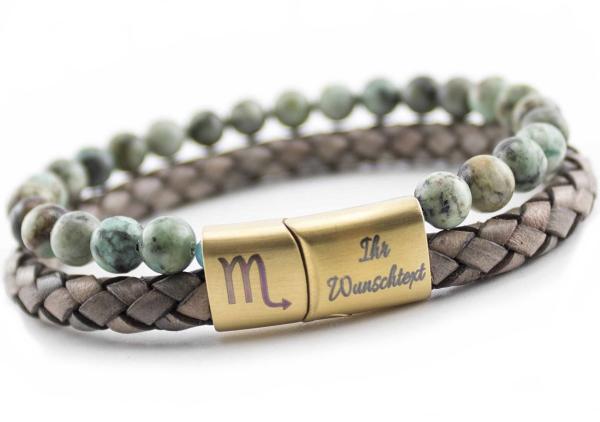 grau taupe  lederarmband mit magnetverschluss gravur