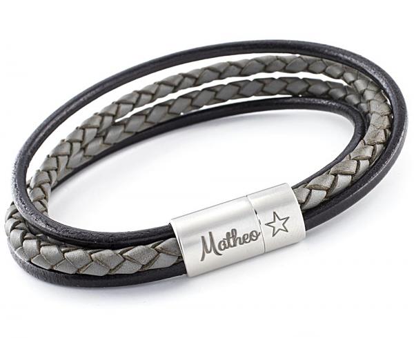 thebead Edelstahl Herrenarmband mit geflochtenem Leder theBead