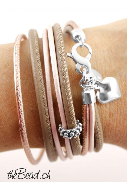 thebead Damen Lederarmband und tolle Geschenkidee one size mit muschel anhänger aus 925 silber theBead