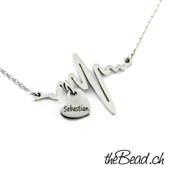 heartbeat necklace with personal engraving