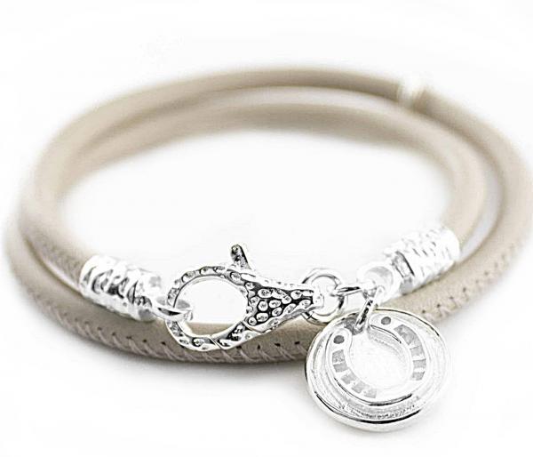 Damen 925 Silber lederarmband aus Silber theBead mit hufeisen anhänger