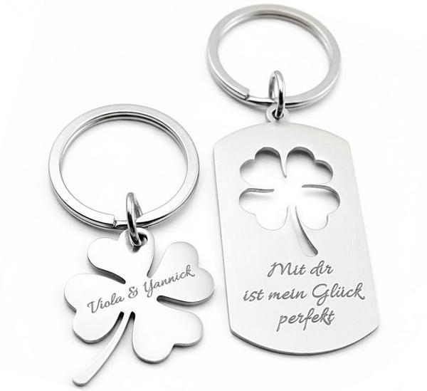 glückskleeblätter gravur Schlüsselanhänger Glücks Kleeblatt persönlich graviert