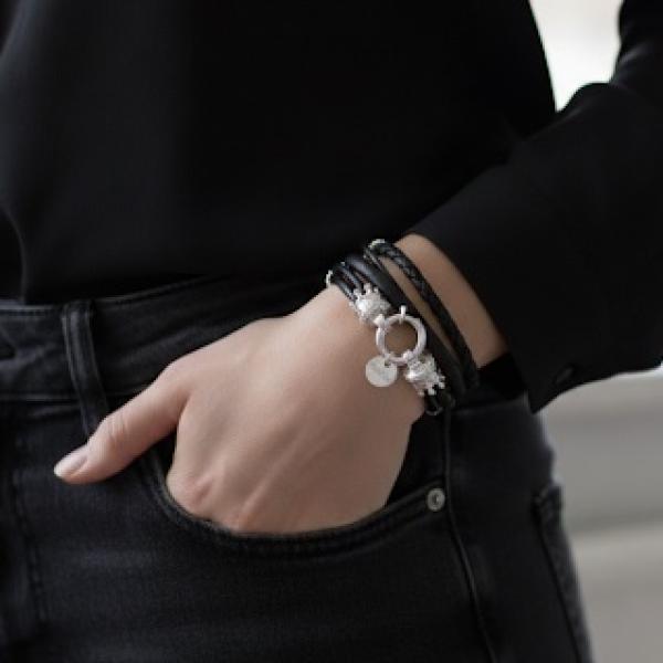 Damen Wikelarmband mit Kronen Verschluss Leder & Silber thebead.ch