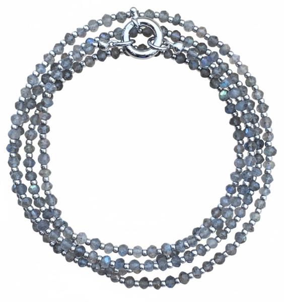 labradorit  facettiert mit 925 Silber Perlen Kette