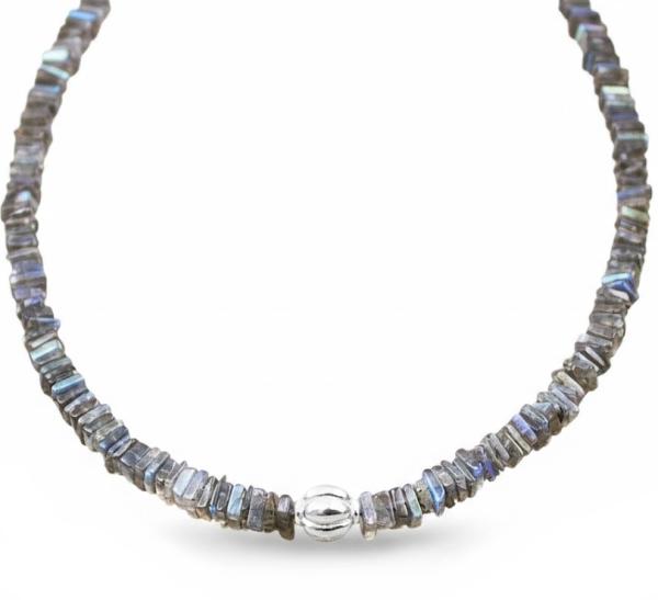 labradorit facettiert mit 925 Silber Perlen Kette