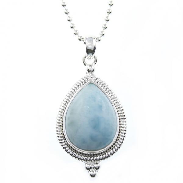 silberhalskette mit larimar anhaenger