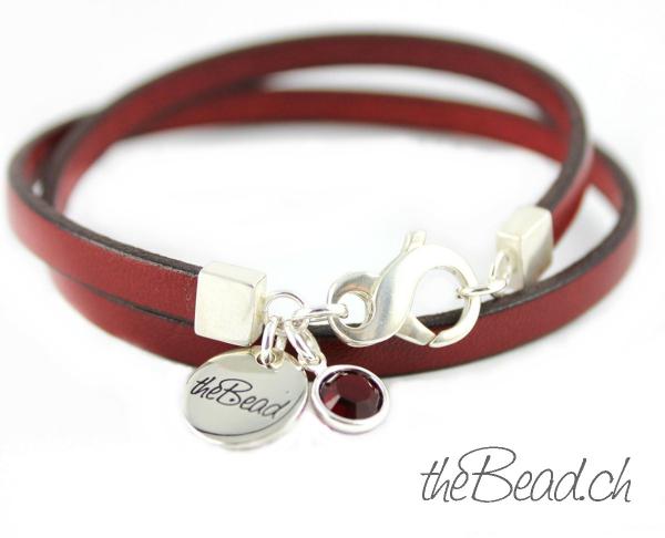 Leather Bracelet for women with charm IN RED theBead