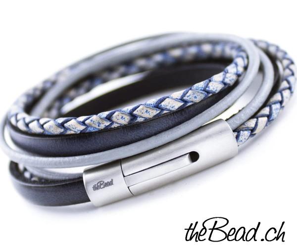 Lederarmband her passion mit möglicher gravur in jeans blau theBead