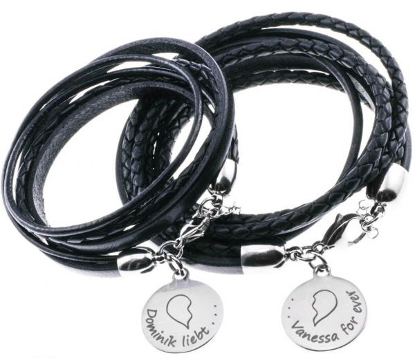 Partnerarmbänder aus leder mit Gravur anhänger von thebead