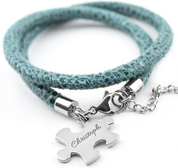 lederarmband mit Gravur puzzle anhaenger