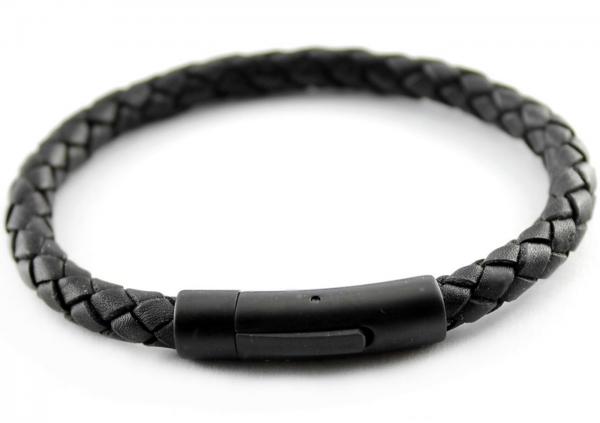 Lederarmband schwarz mit Gravur verschluss geschenkidee