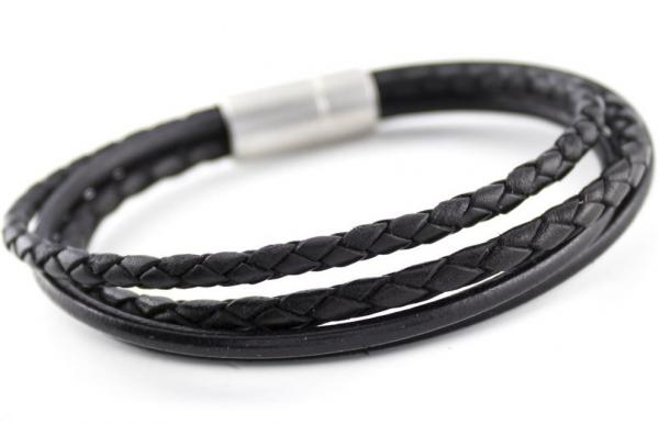 thebead Edelstahl Herrenarmband mit geflochtenem Leder theBead