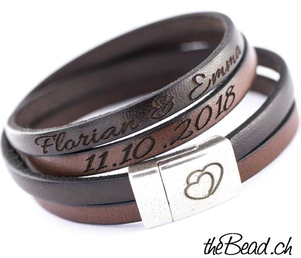engraving bracelet with leather by thebead