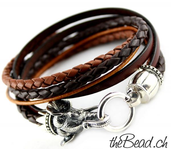 elephant 925 sterling leather bracelet