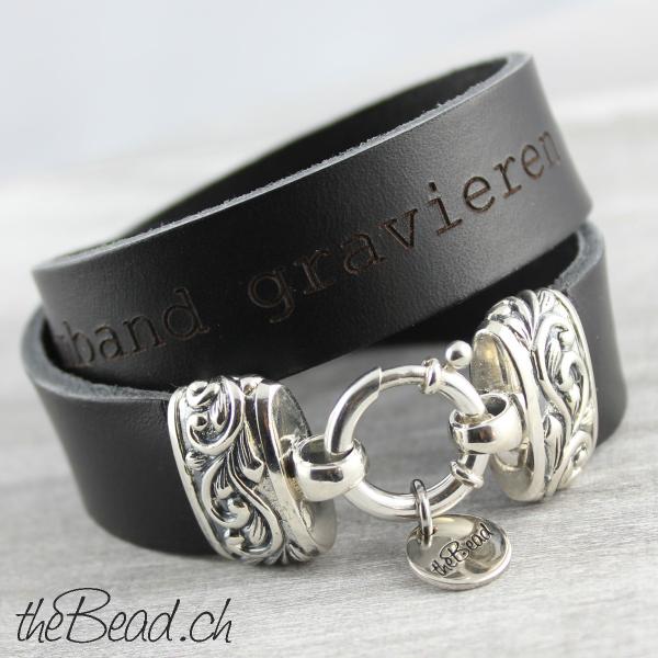 engraved clasp leather bracelet