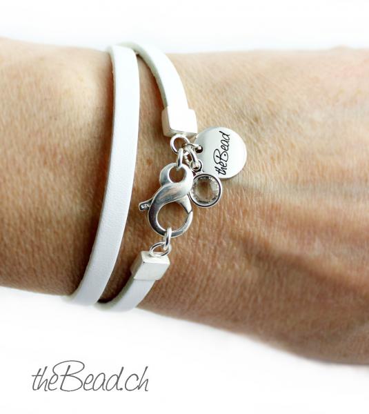 Leather Bracelet white mit Sterling Silver theBead