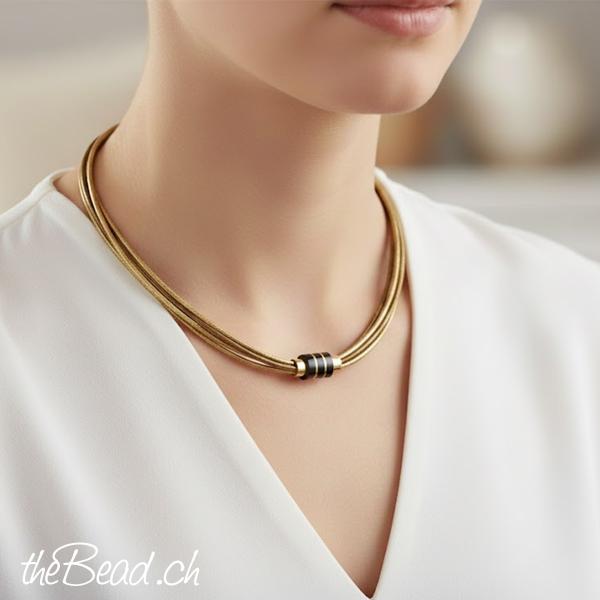 Lederkette gold schwarz