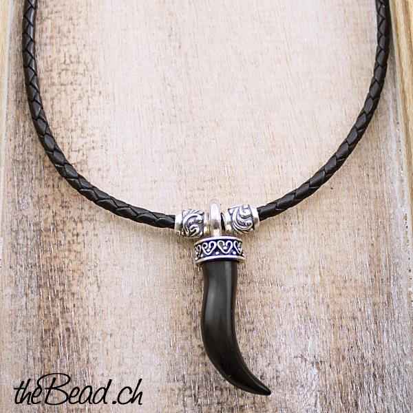 Herren Halskette geflochtenes leder halskette  mit onyx anhänger