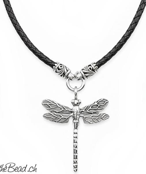 geflochtenes leder halskette  mit Libellen anhänger