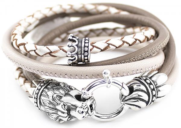lederarmband mit löwenkopf aus silber und krönchen