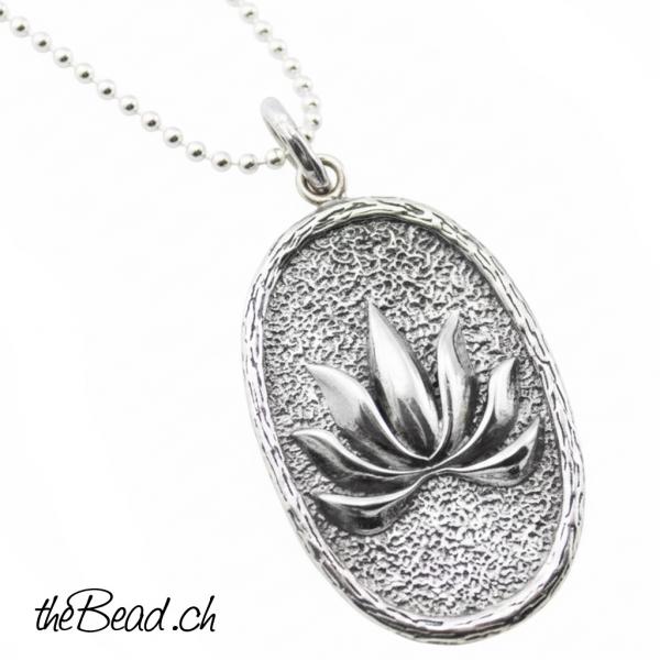 Lotusblumen Anhänger mit 925 Sterling Silber mit Kugelkette Sterling