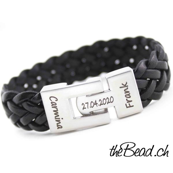 männer Gravur Armband  lederarmband mit edelstahl verschluss