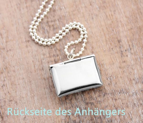 Couvert Liebesbrief aus Silber und Silbereinhorn Anhänger  aus silber mit silbercollier