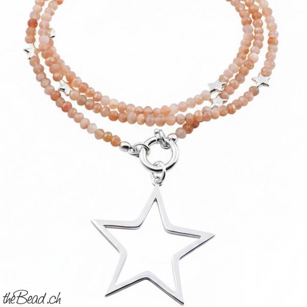 orange mondstein damen halskette facettiert mit 925 Silber