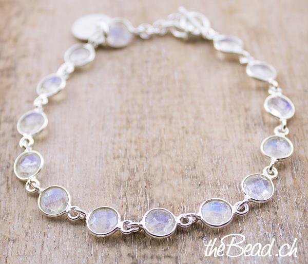 rainbow moonstone gemstone silver bracelet