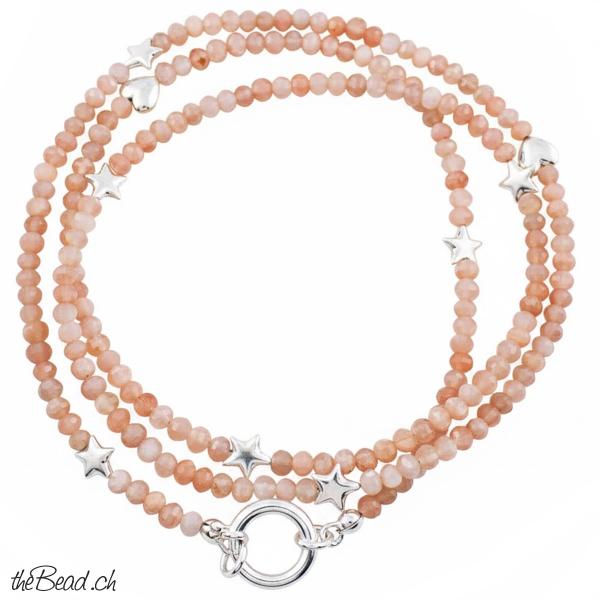 orange mondstein facettiert mit 925 Silber