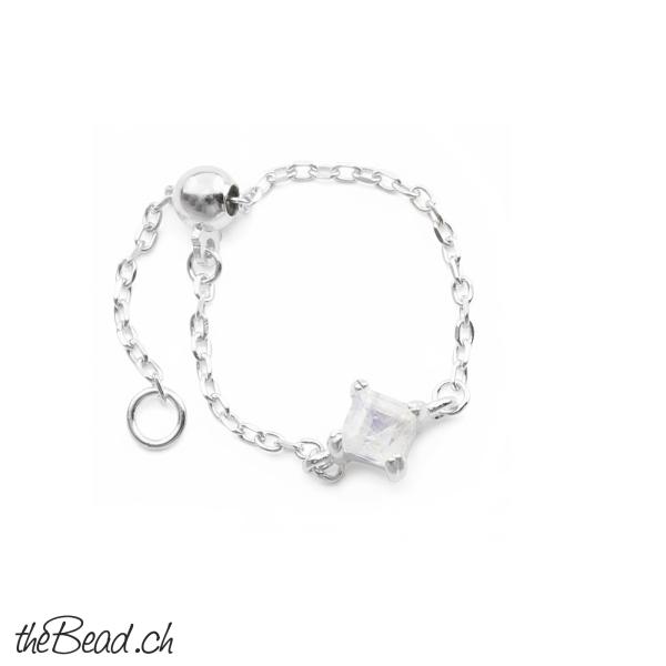 one size verstellbarer Regenbogenmondstein fingerring