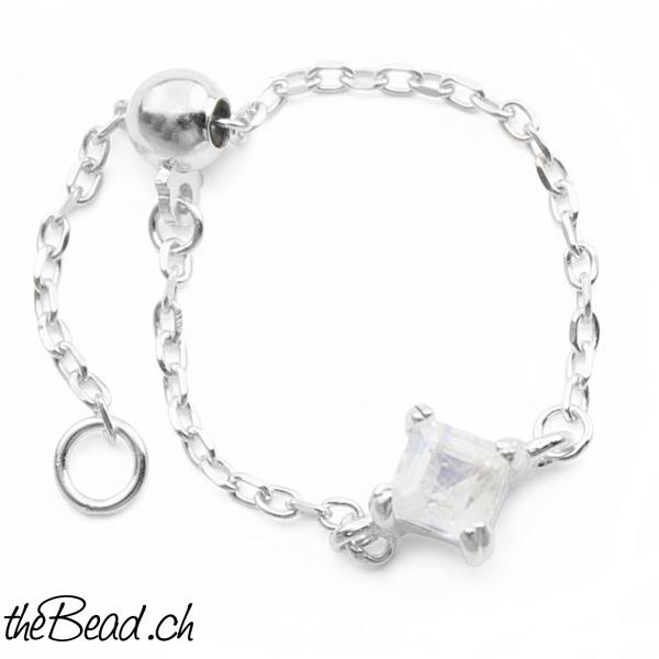 one size verstellbarer Regenbogenmondstein fingerring