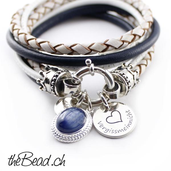 blauer kyanit stein anhänger Lederarmband