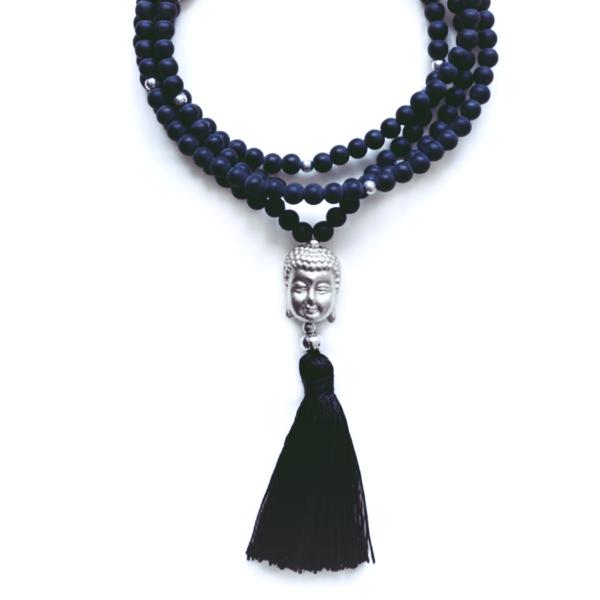 onyx steinkette mit silber buddha anhänger und quaste