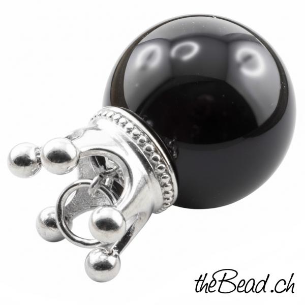 onyx mit krone silberkrone  Silber Perlen Kette