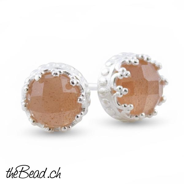 925 sterling silver mit orangem mondstein ohrringe