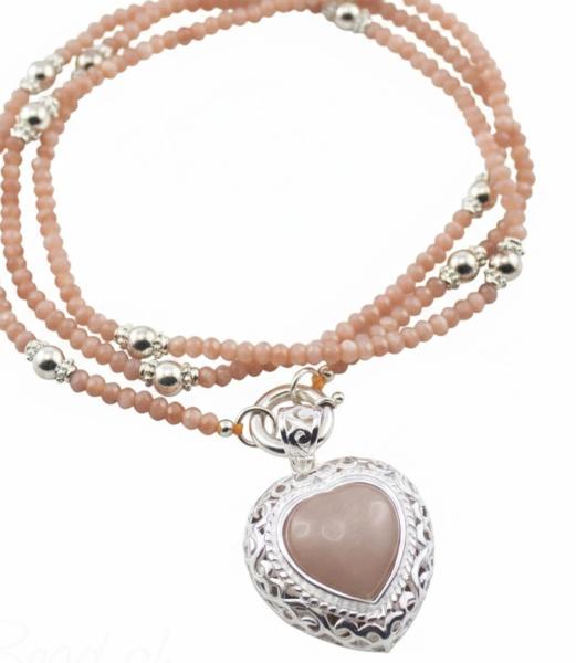 oranger mondstein facettiert mit 925 Silber Perlen Kette