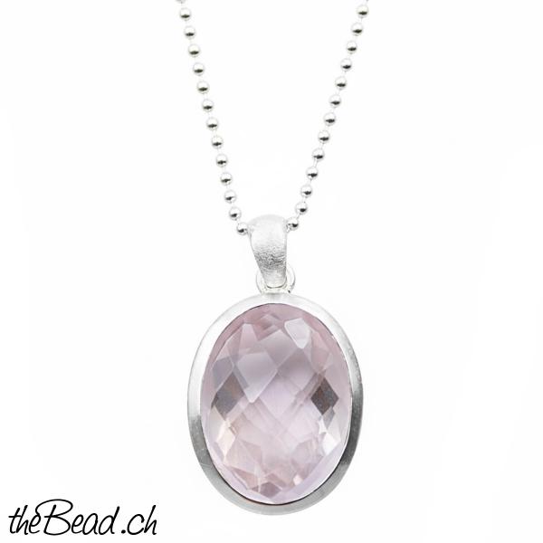 Rosenquarz silberhalskette