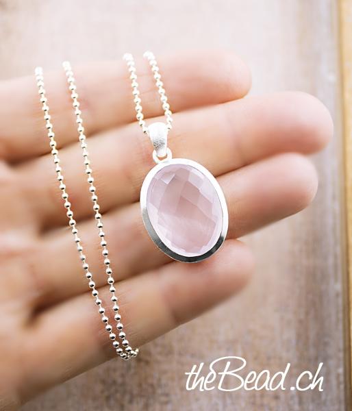 rose quartz silber halskette mit anhänge r