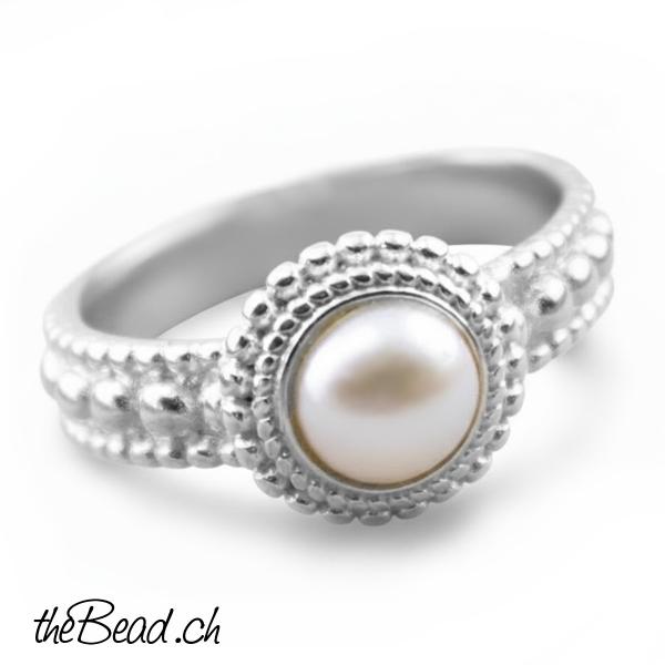 damen fingerring aus 925 sterling silber mit perle