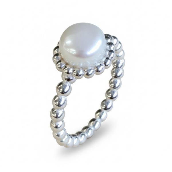 Silber Fingerring mit  einer Süsswasserperle