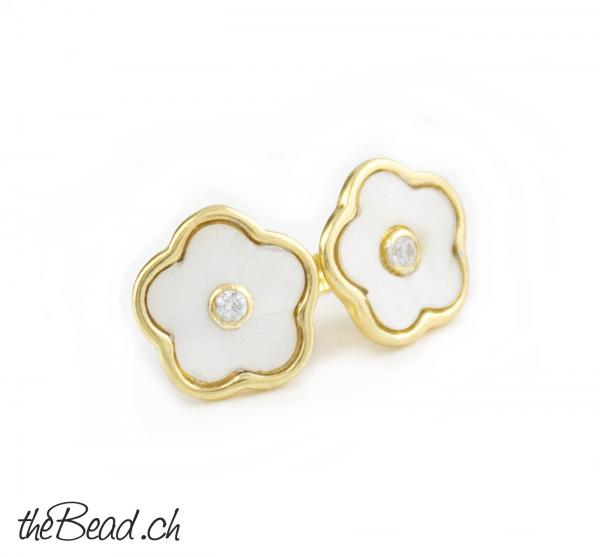 ohrstecker damen vergoldete ohrstecker mit perlmutt und zirkonia