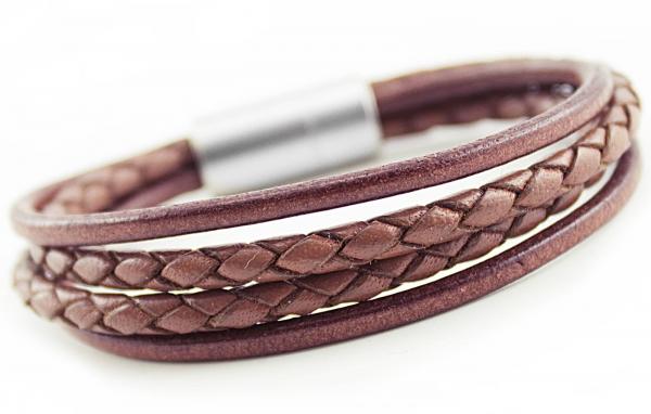 hellbraunes  thebead Edelstahl Herrenarmband mit geflochtenem Leder theBead
