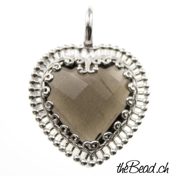 smoky quartz pendant in 925 sterling silver