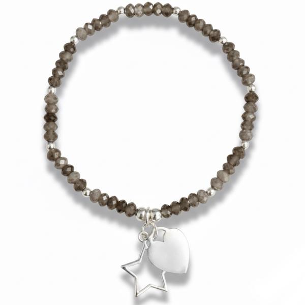 Rauchquarz Armband mit herz und stern anhänger