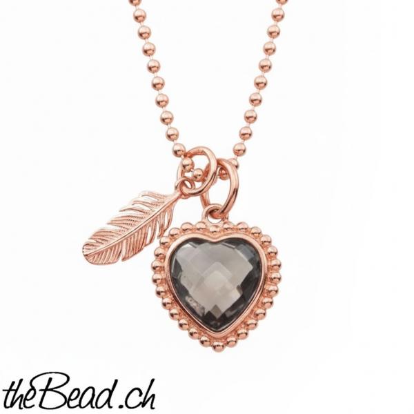 rosegold Rauchquarz  Herz silberschmuck mit süssem maiskölbchen als schöne geschenkidee