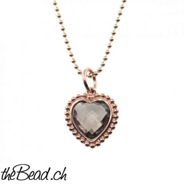 rosegold Rauchquarz  Herz silberschmuck mit süssem maiskölbchen als schöne geschenkidee