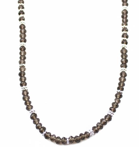 rauchquarz facettiert mit 925 Silber Perlen Kette