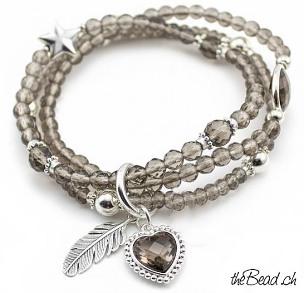 Rauchquarz Feder Silberarmband  armband damenarmband