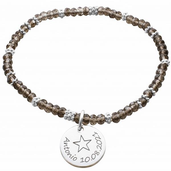 rauchquarz perlenarmband silberperlen mit Gravur anhänger